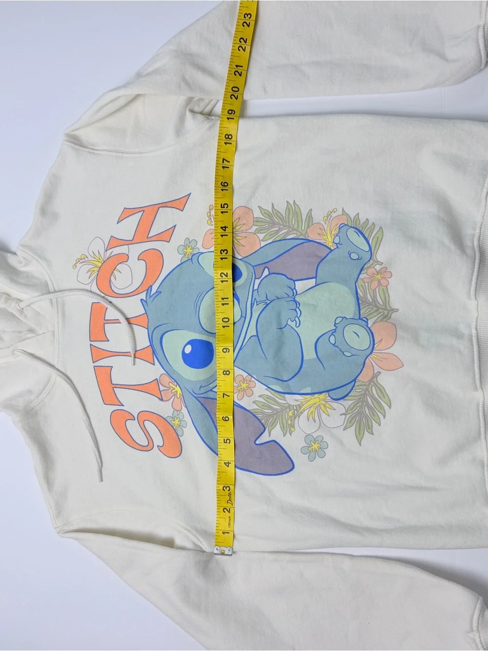 Disney Stitch Hoodie XS Cream Pullover Sweatshirt Floral Graphic Hoodie - Picture 3 of 7